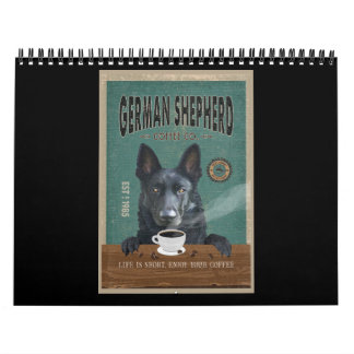 Calendario Pastor alemán negro Perro Café Lover