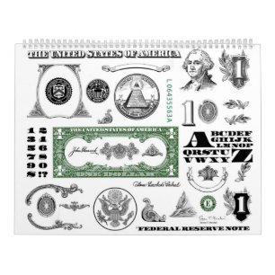 Calendario Patrón de Billete de Un Dólar