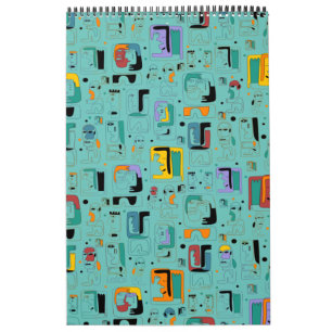 Calendario Patrón de caras antiguas tribales mayas abstractas