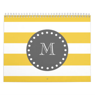 Calendario Patrón de franjas blancas amarillas, monograma de
