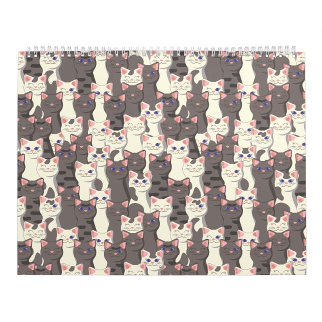 Calendario Patrón de gatos blancos y grises (Tapa)