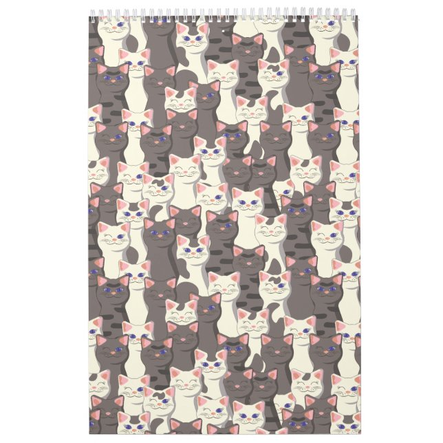 Calendario Patrón de gatos blancos y grises (Tapa)