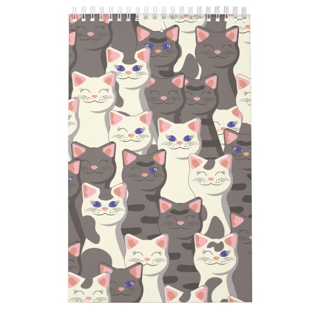 Calendario Patrón de gatos blancos y grises (Tapa)