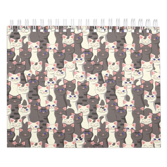 Calendario Patrón de gatos blancos y grises (Tapa)
