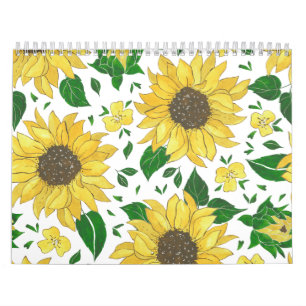 Calendario Patrón de girasol acuarela 