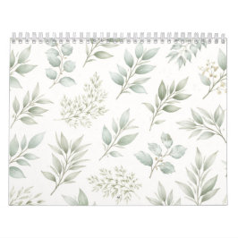 Calendario Patrón de hojas botánicas verde suave