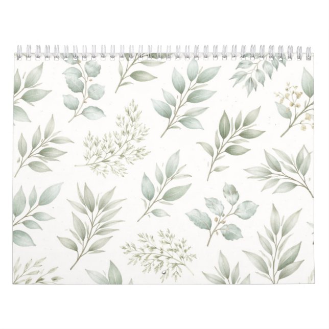 Calendario Patrón de hojas botánicas verde suave (Tapa)