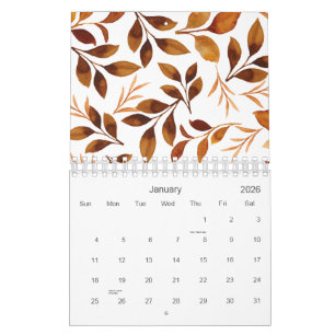 Calendario Patrón de hojas de otoño acuáticas 2026