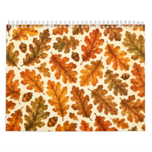 Calendario Patrón de hojas de roble de otoño   Estética de na