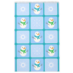 Calendario Patrón de invierno de snowman y copos de nieve