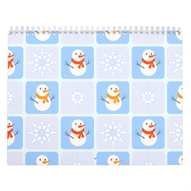 Calendario Patrón de invierno de snowman y copos de nieve (Tapa)