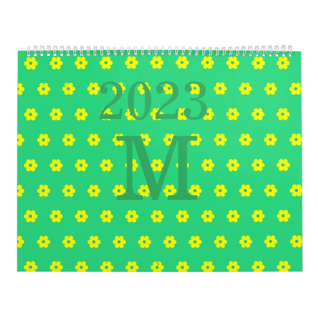 Calendario Patrón de margarita de flores verdes modernas (Tapa)