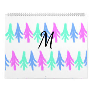 Calendario Patrón de Navidad simple en acuarela con monograma