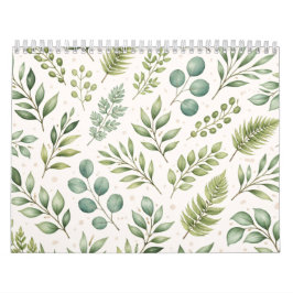 Calendario Patrón de Vegetación en Acuarela | Hojas Botánicas