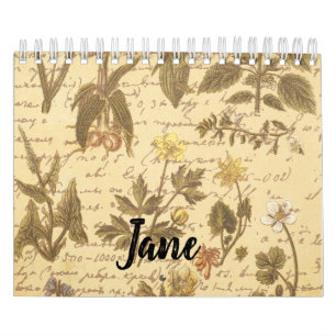 Calendario Patrón floral botánico vintage
