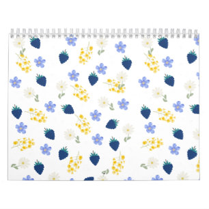 Calendario Patrón floral de flor silvestre y zarzamora