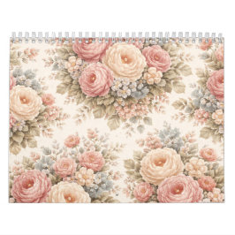 Calendario Patrón floral de rosa vintage | Pastel elegante
