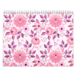 Calendario Patrón floral rosa con flores elegantes