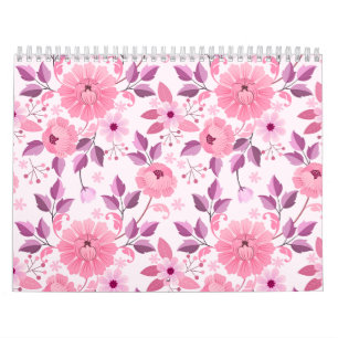Calendario Patrón floral rosa con flores elegantes