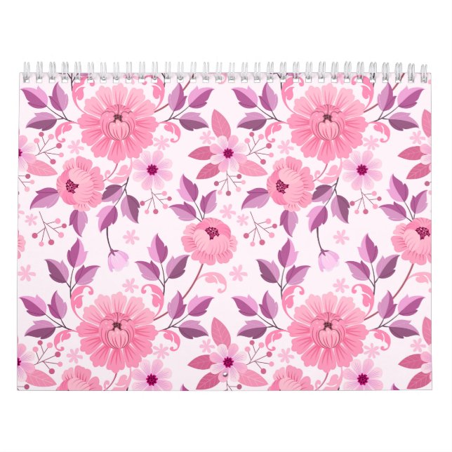 Calendario Patrón floral rosa con flores elegantes (Tapa)