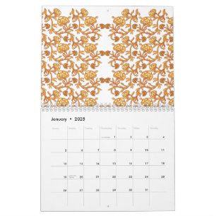 Calendario Patrón floral simétrico con motivos naranjas