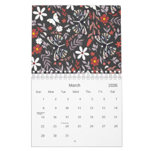 Calendario Patrón floral y mariposa sinusal 2026