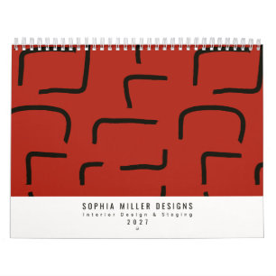 Calendario Patrón geométrico urbano rojo vintage para negocio