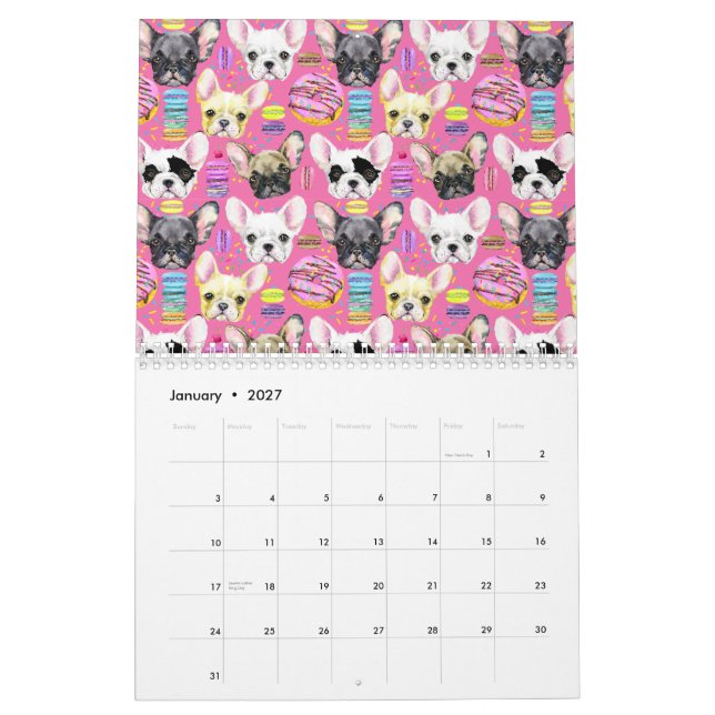 Calendario Patrón Macaron del Bulldog francés (Jan 2027)