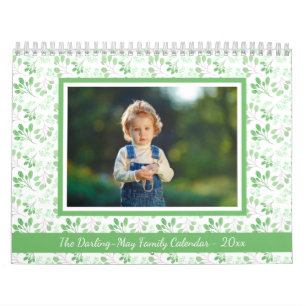 Calendario Patrón personalizado de hoja fotográfica familiar 