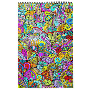 Calendario Patrón Pintado A Mano Y Digitalmente Art. 6