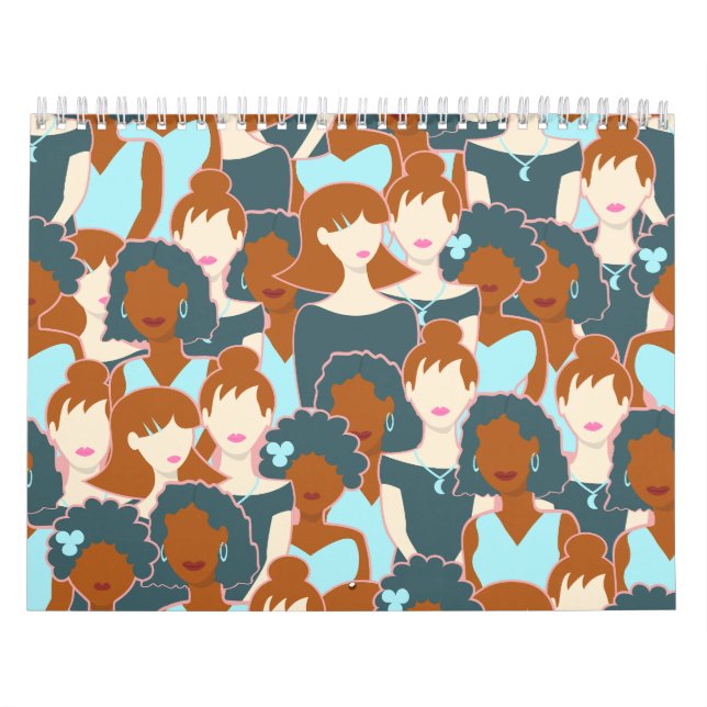 Calendario Patrón sin fisuras con chicas negros y chicas blan (Tapa)
