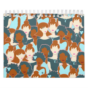 Calendario Patrón sin fisuras con chicas negros y chicas blan
