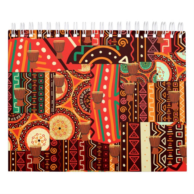 Calendario Patrón tribal afrocéntrico de Kente (Tapa)