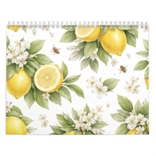 Calendario Patrón Vintage Flor de Limón Cítrico Cottagecore