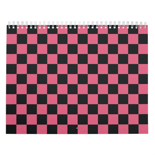 Calendario Patrones rosa y negro tablero de ajedrez check che (Tapa)
