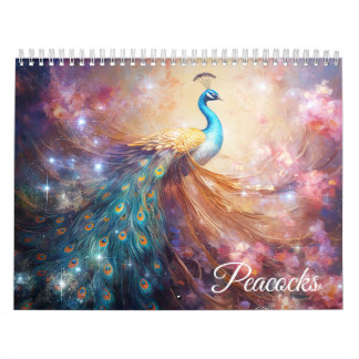 Calendario Pavos reales de fantasía en estilo abstracto