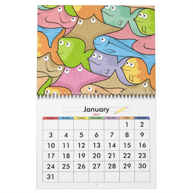 Calendario Peces de dibujos animados (Jan 2027)