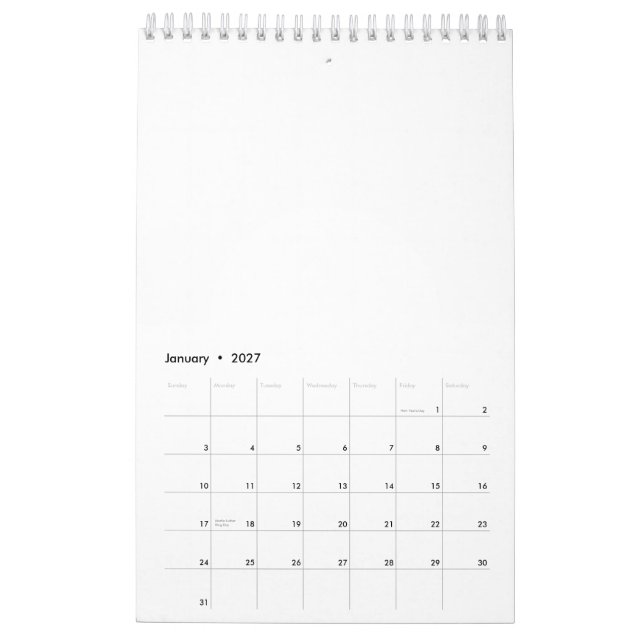 Calendario pequeño de una página, blanco (Jan 2027)