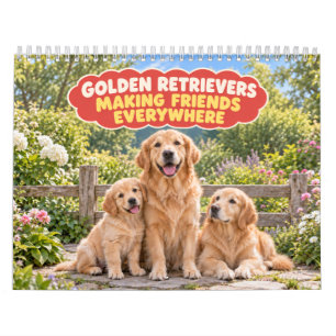 Calendario Perro de aguas dorado divertido haciendo amigos