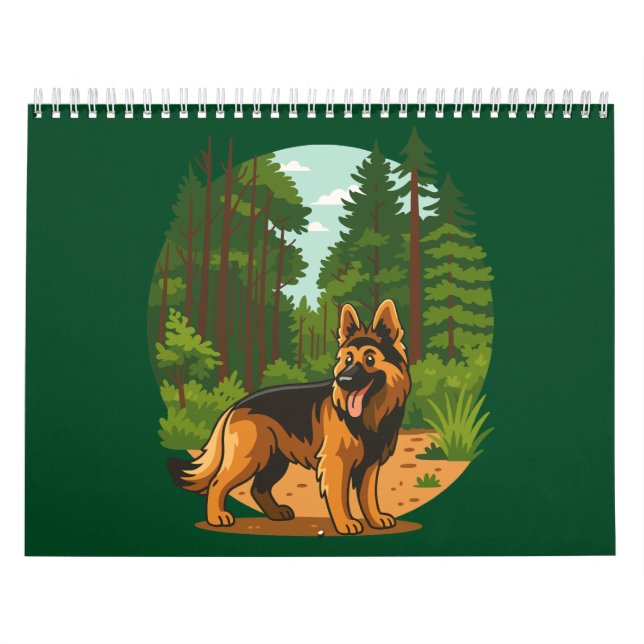 Calendario Perro de aventura Pastor Alemán en el bosque (Tapa)