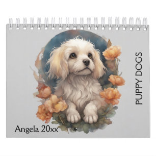 Calendario Perros, Cachorros, Flores de Perro,