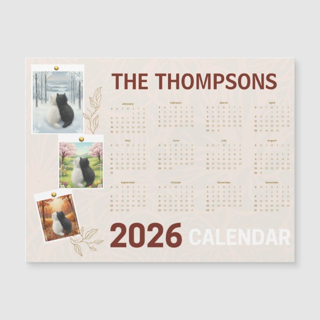 Calendario personalizado 2026 con gato estacional (Anverso)