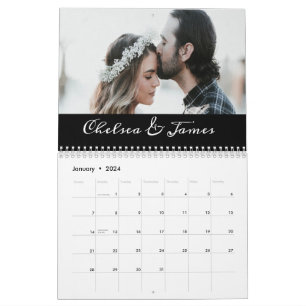 Calendario Personalizado Black Elegant Calligraphy Couple Pho