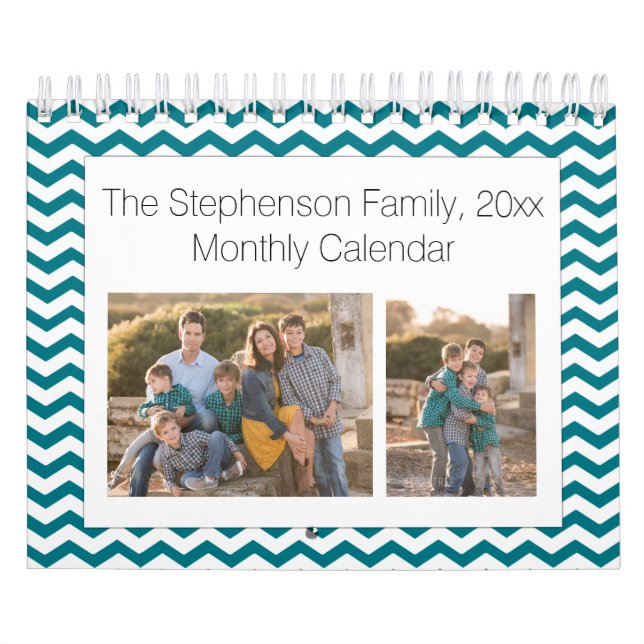 Calendario Personalizado de Chevron verde azulado Collage de  (Tapa)