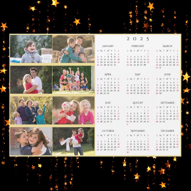 Calendario personalizado de la familia de 8 Collag (Personalized 8 Photo Collage Family 2025 Calendar)