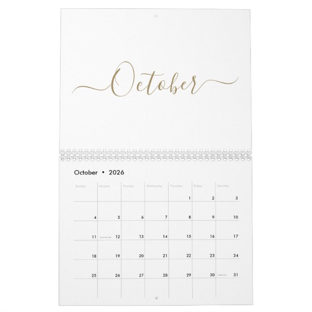 Calendario Personalizado de mes de escritura simple y moderna (Oct 2026)