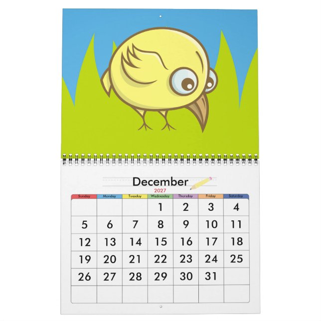 Calendario Personalizado de pájaro amarillo (Dec 2027)