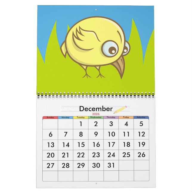 Calendario Personalizado de pájaro amarillo (Dec 2026)