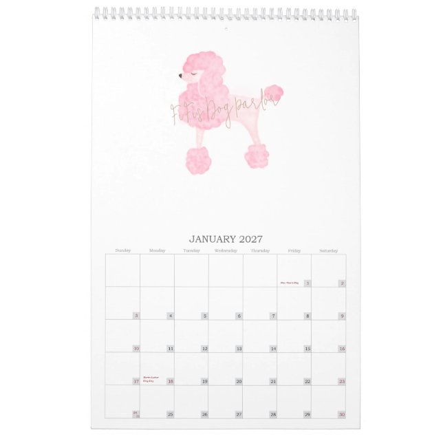Calendario Personalizado de perros rosados (Jan 2027)