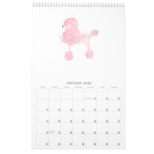 Calendario Personalizado de perros rosados (Jan 2026)